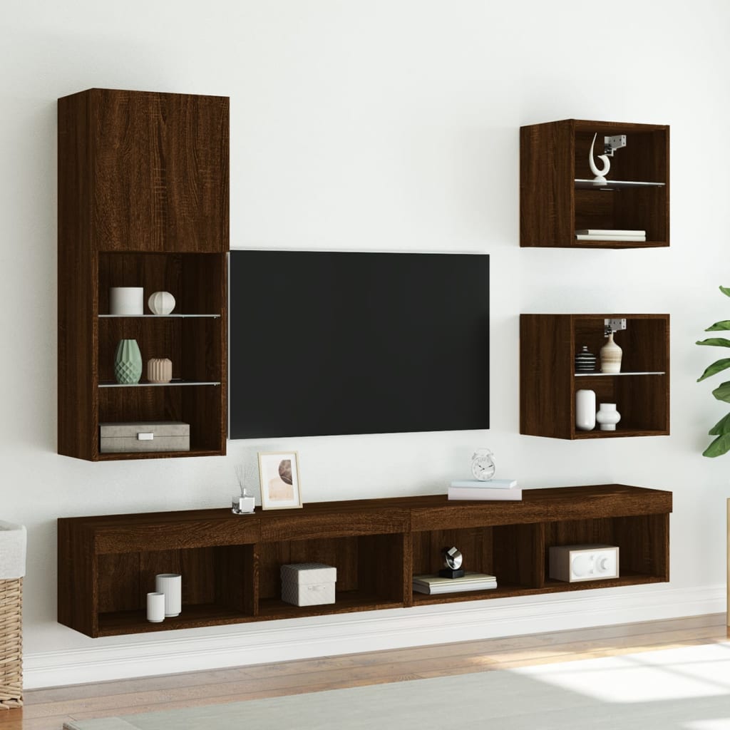 vidaXL Comodă TV cu lumini LED, stejar maro, 40,5x30x102 cm