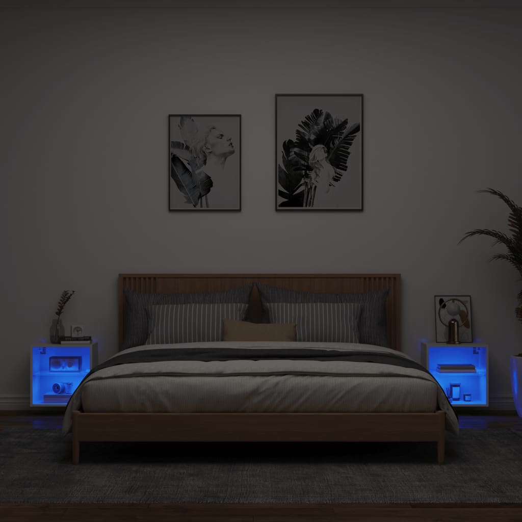 vidaXL Noptiere cu lumini LED montate pe perete, 2 buc., alb vidaXL Noptiere cu lumini LED montate pe perete, 2 buc., alb