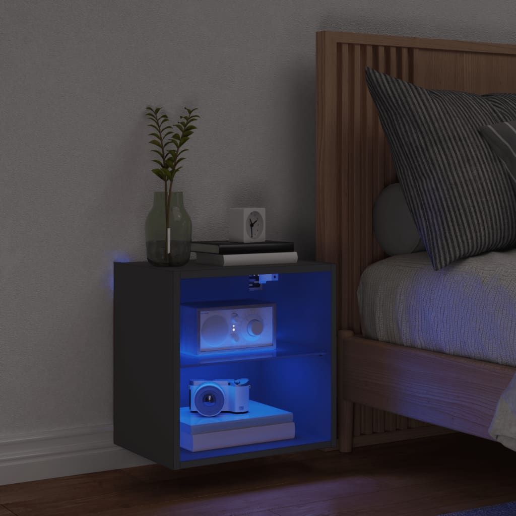 vidaXL Noptieră cu lumini LED montată pe perete, negru