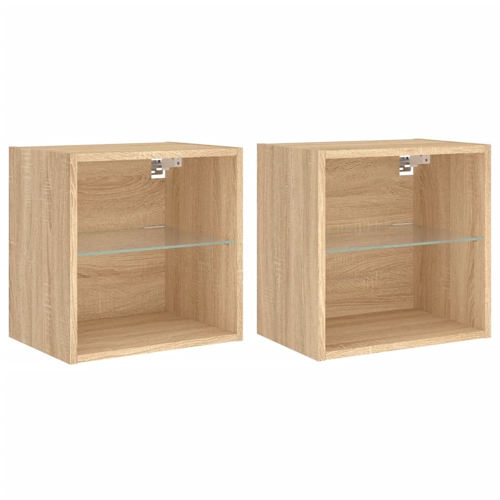 vidaXL Noptiere cu lumini LED montate pe perete, 2 buc., stejar sonoma vidaXL Noptiere cu lumini LED montate pe perete, 2 buc., stejar sonoma