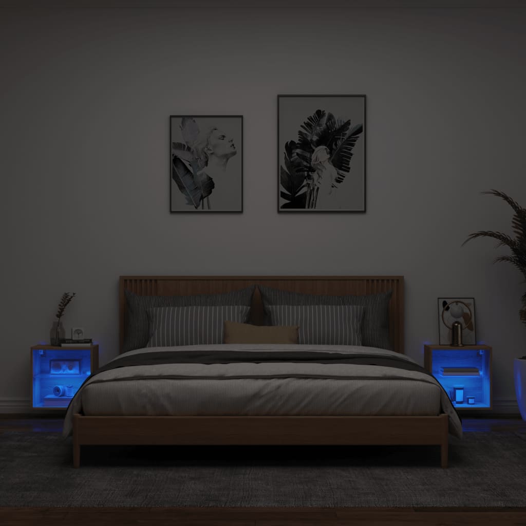 vidaXL Noptiere cu lumini LED montate pe perete, 2 buc., stejar sonoma vidaXL Noptiere cu lumini LED montate pe perete, 2 buc., stejar sonoma