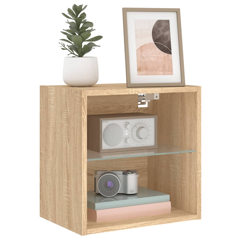 vidaXL Noptiere cu lumini LED montate pe perete, 2 buc., stejar sonoma vidaXL Noptiere cu lumini LED montate pe perete, 2 buc., stejar sonoma