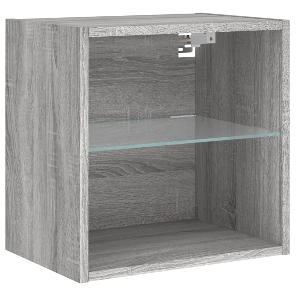 vidaXL Noptiere cu lumini LED montate pe perete, 2 buc.,stejar fumuriu vidaXL Noptiere cu lumini LED montate pe perete, 2 buc.,stejar fumuriu