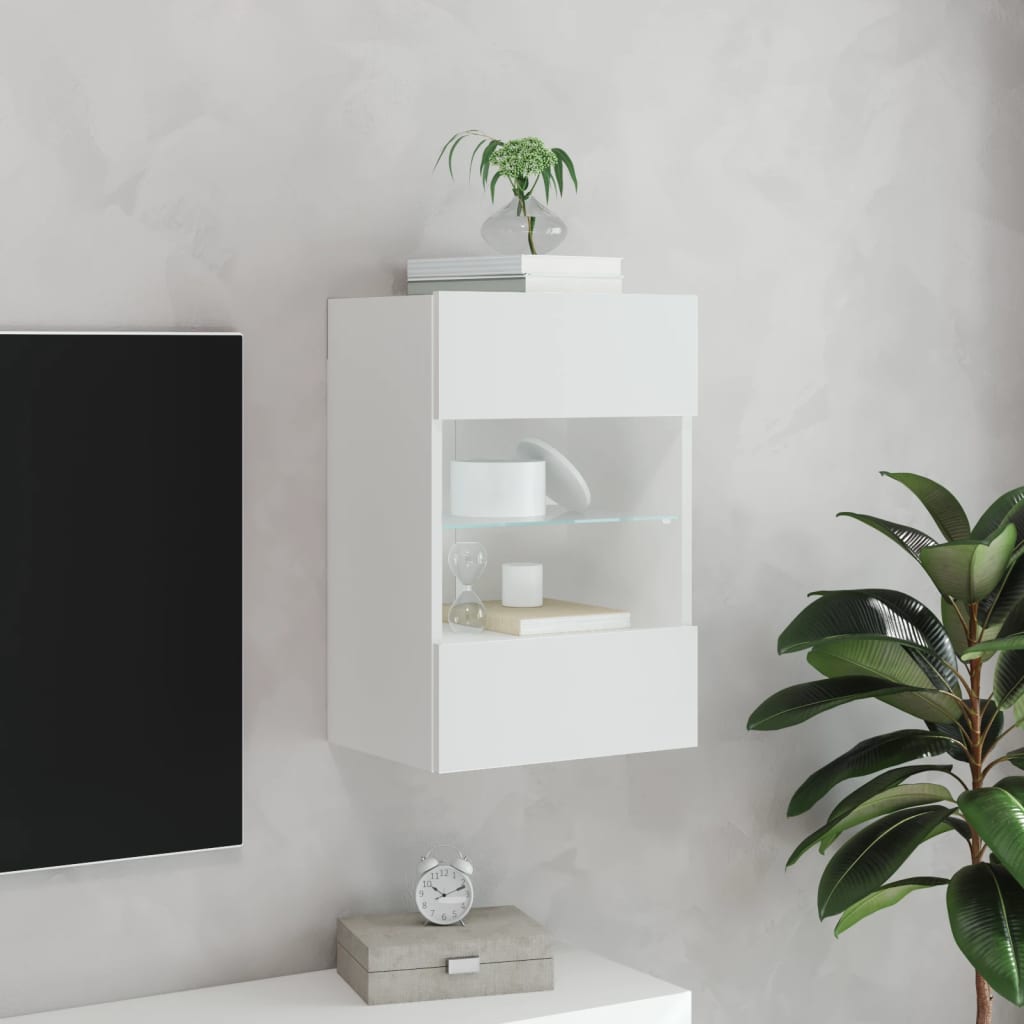 vidaXL Comodă TV de perete cu lumini LED, alb, 40x30x60,5 cm vidaXL Comodă TV de perete cu lumini LED, alb, 40x30x60,5 cm