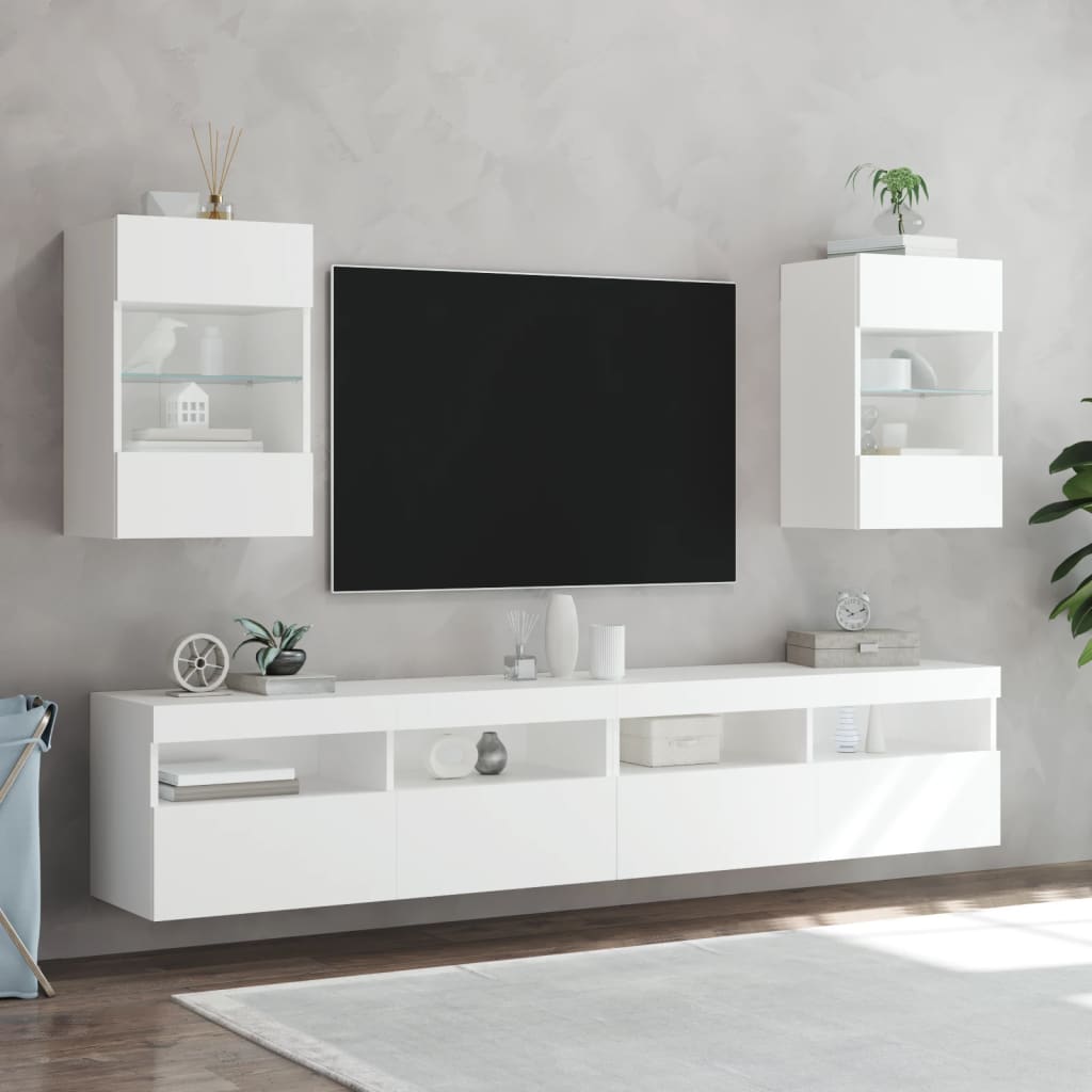 vidaXL Comodă TV de perete cu lumini LED, alb, 40x30x60,5 cm vidaXL Comodă TV de perete cu lumini LED, alb, 40x30x60,5 cm