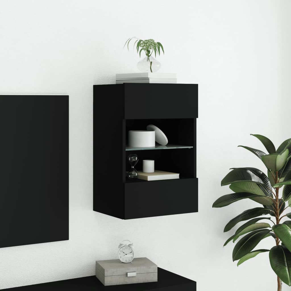 vidaXL Comodă TV de perete cu lumini LED, negru, 40x30x60,5 cm vidaXL Comodă TV de perete cu lumini LED, negru, 40x30x60,5 cm