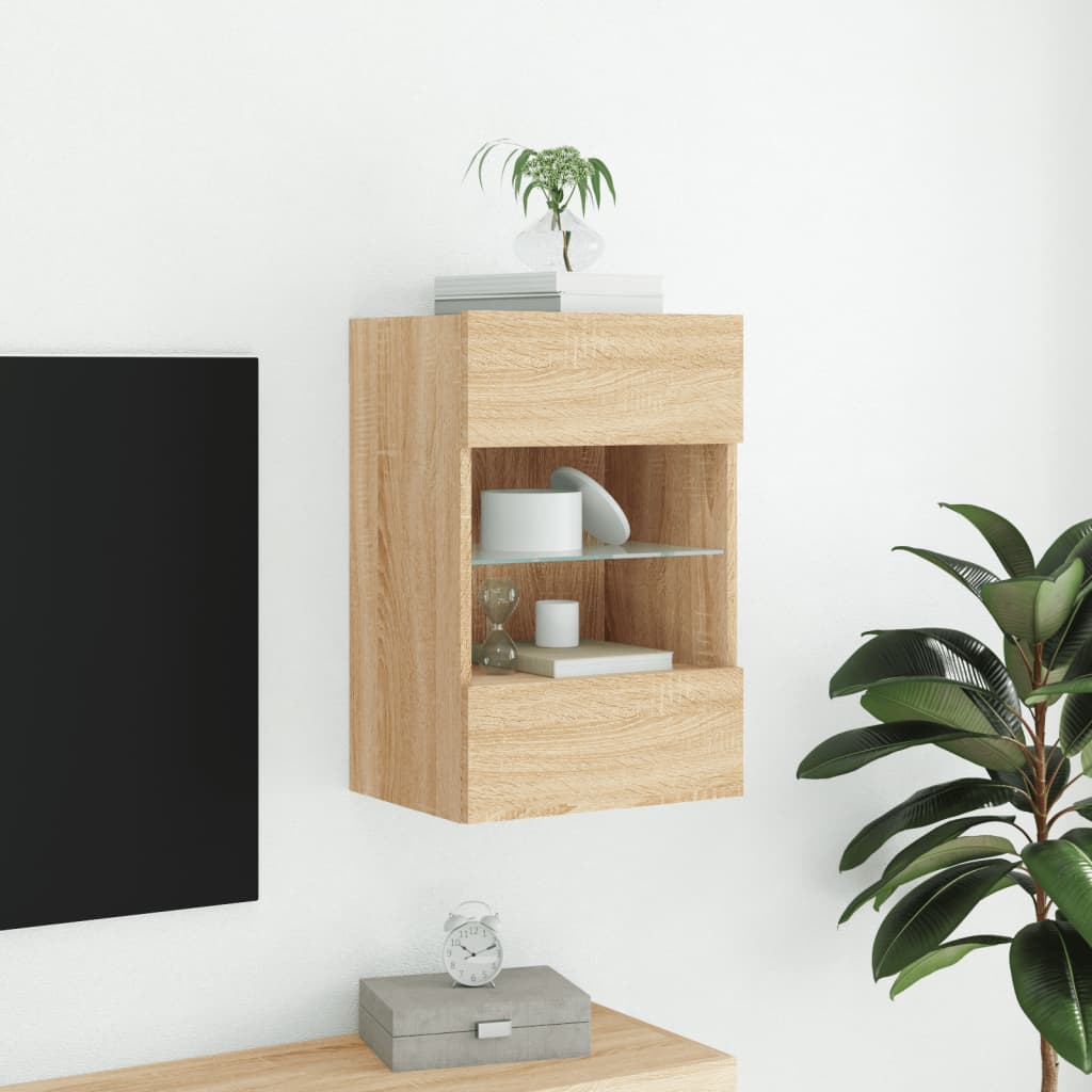 vidaXL Comodă TV de perete cu lumini LED, stejar sonoma, 40x30x60,5 cm