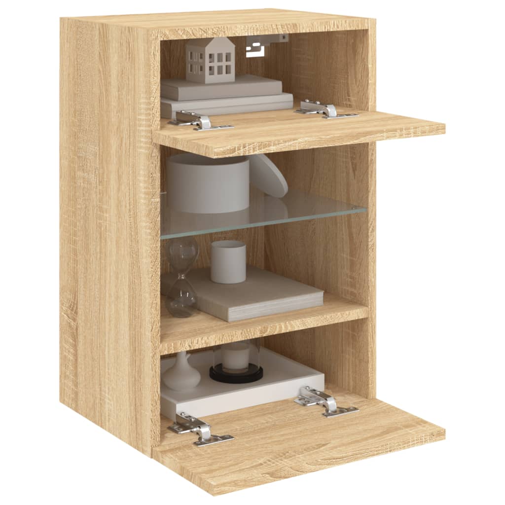 vidaXL Comodă TV de perete cu lumini LED, stejar sonoma, 40x30x60,5 cm