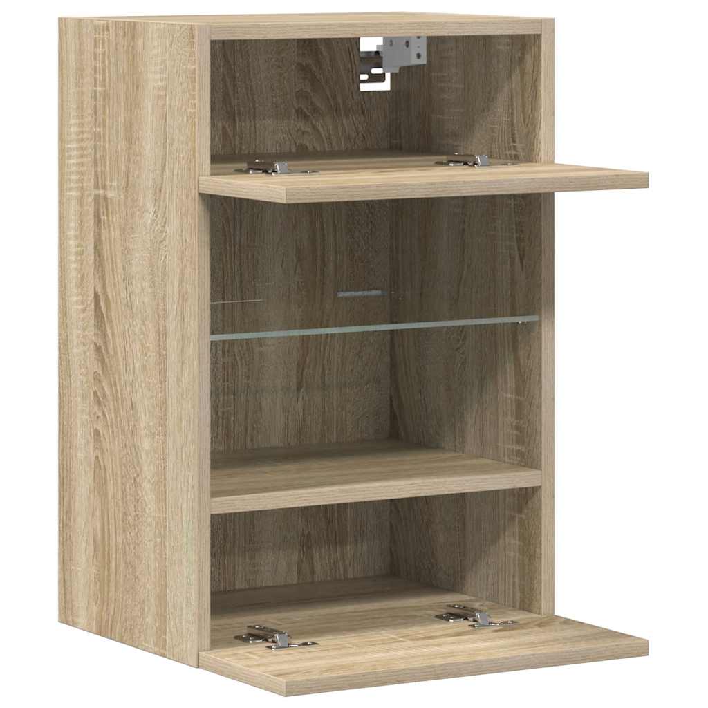 vidaXL Comode de perete cu lumini LED pentru TV, 2 buc. stejar sonoma, 40x30x60,5 cm