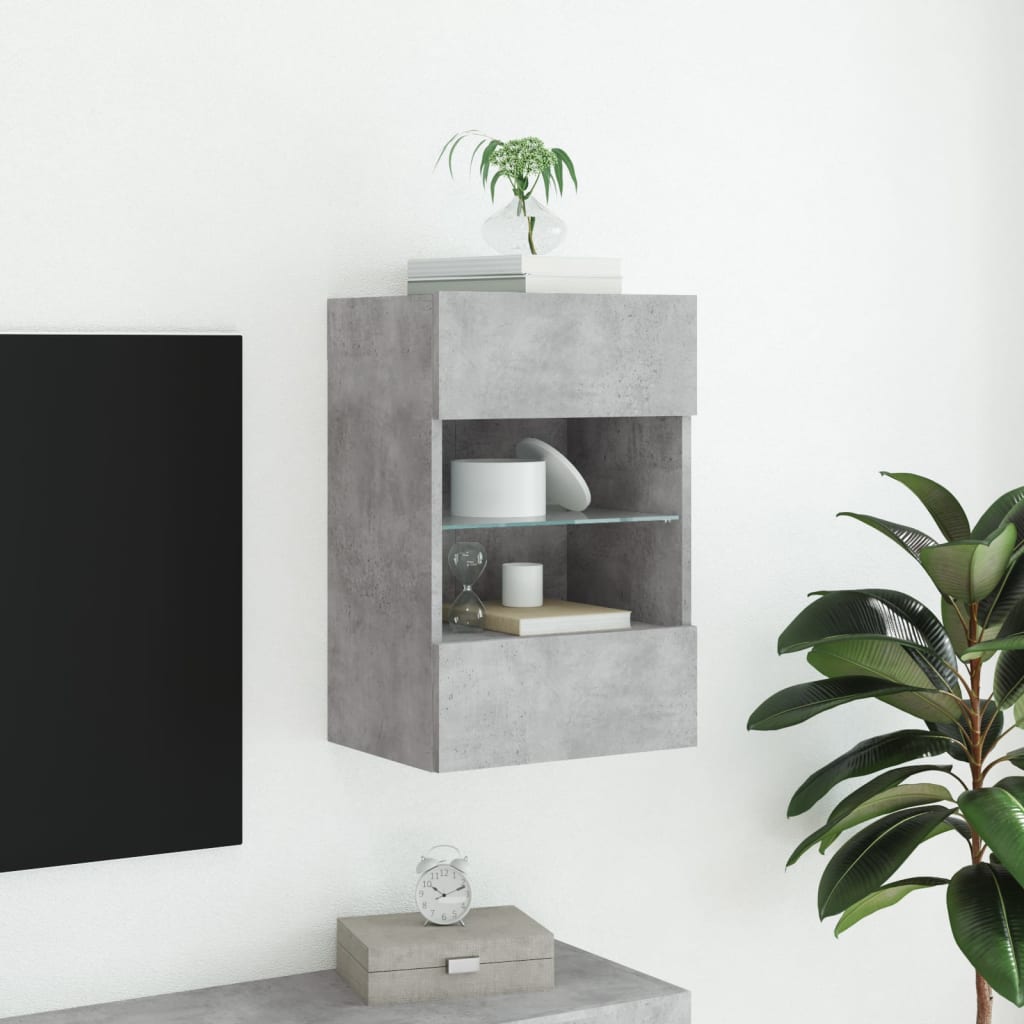 vidaXL Comodă TV de perete cu lumini LED, gri beton, 40x30x60,5 cm vidaXL Comodă TV de perete cu lumini LED, gri beton, 40x30x60,5 cm