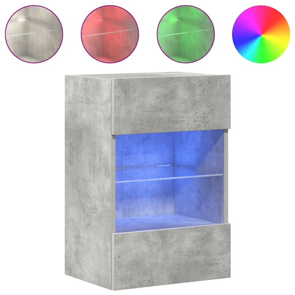 vidaXL Comode de perete cu lumini LED pentru TV 2 buc. gri beton 40x30x60,5cm