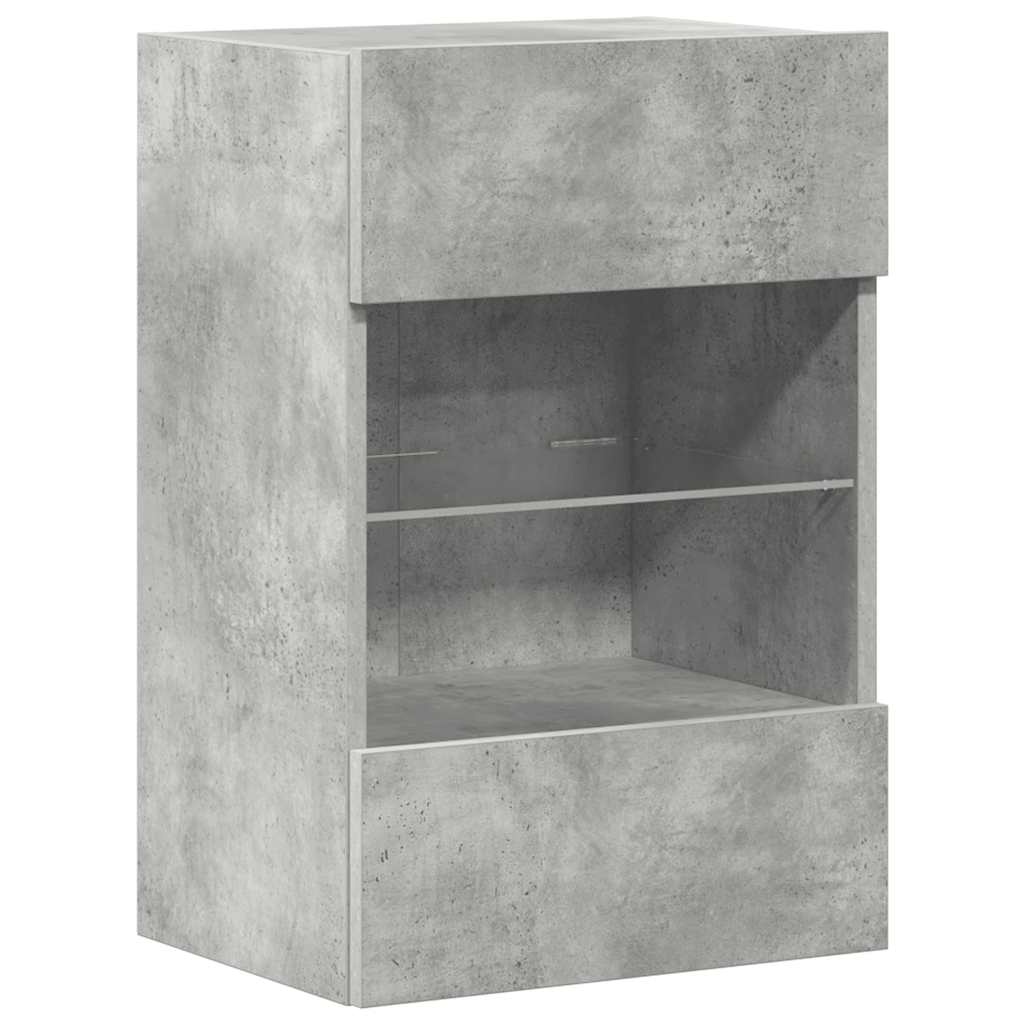 vidaXL Comode de perete cu lumini LED pentru TV 2 buc. gri beton 40x30x60,5cm