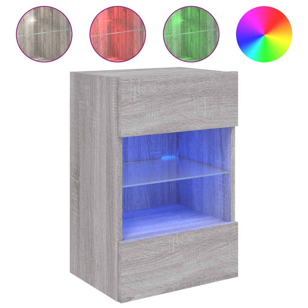 vidaXL Comodă TV de perete cu lumini LED, gri sonoma, 40x30x60,5 cm vidaXL Comodă TV de perete cu lumini LED, gri sonoma, 40x30x60,5 cm