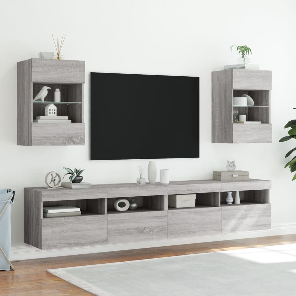 vidaXL Comodă TV de perete cu lumini LED, gri sonoma, 40x30x60,5 cm vidaXL Comodă TV de perete cu lumini LED, gri sonoma, 40x30x60,5 cm