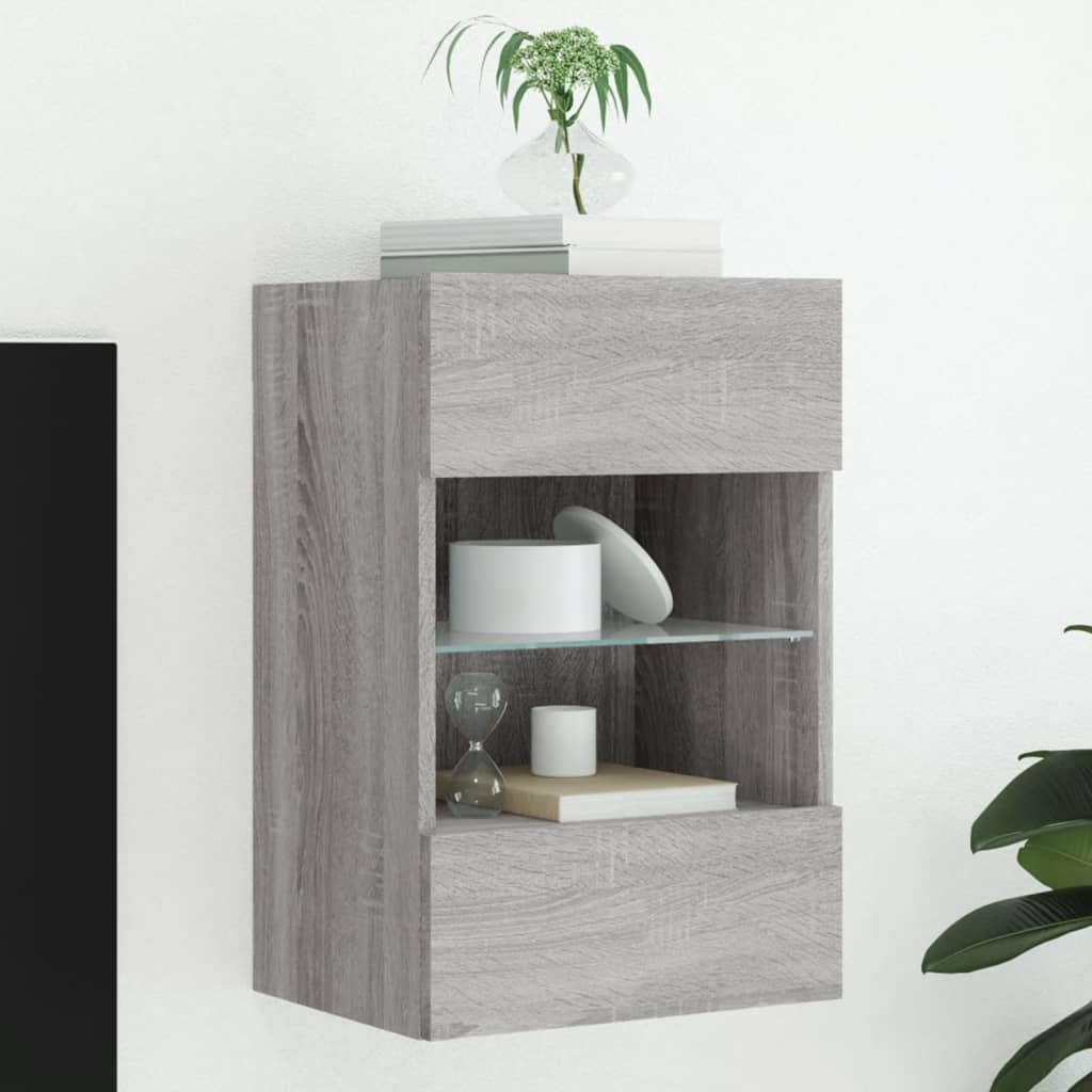 vidaXL Comodă TV de perete cu lumini LED, gri sonoma, 40x30x60,5 cm vidaXL Comodă TV de perete cu lumini LED, gri sonoma, 40x30x60,5 cm
