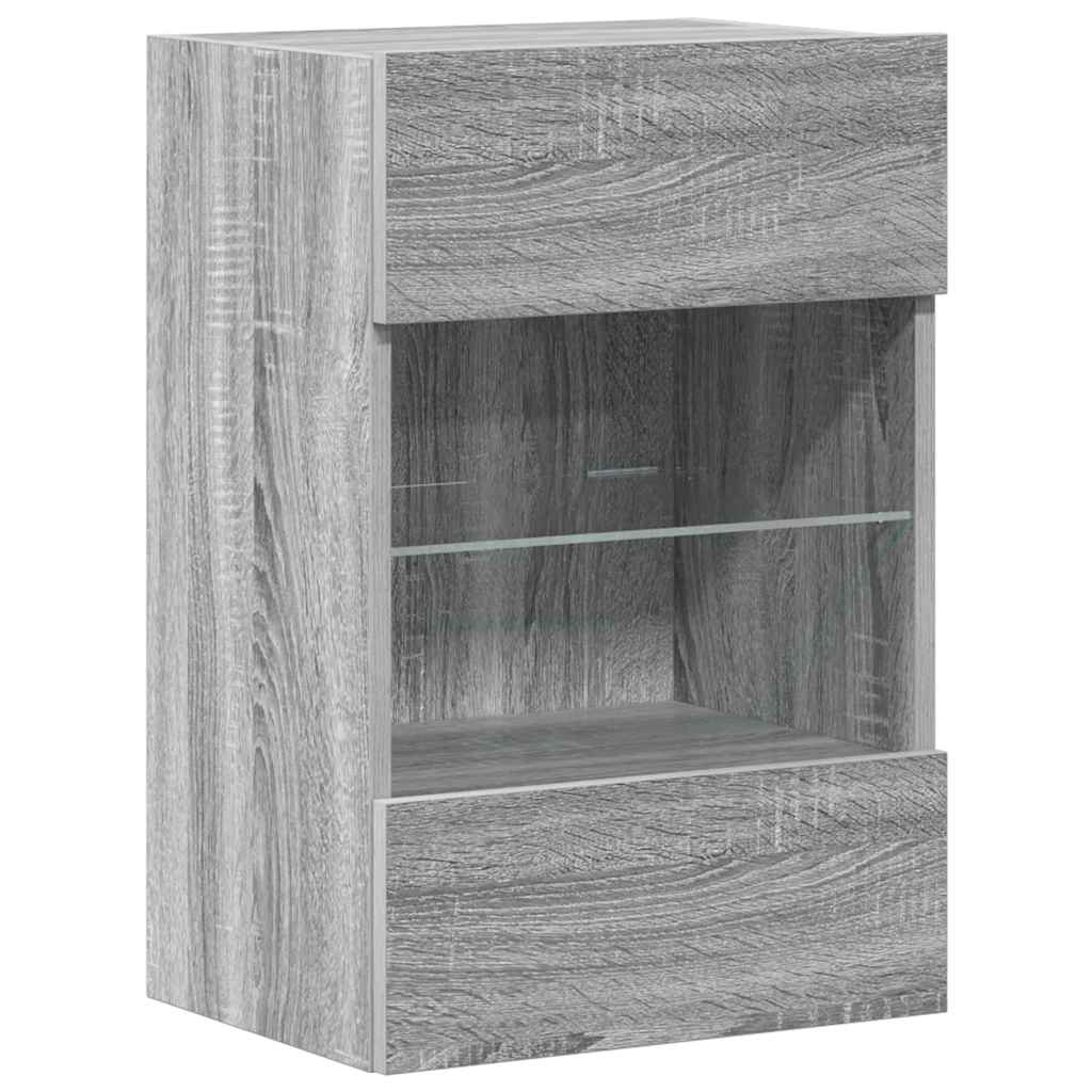 vidaXL Comode de perete cu lumini LED pentru TV, 2 buc, gri sonoma, 40x30x60,5 cm