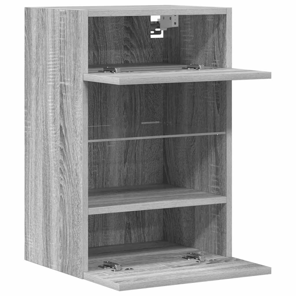 vidaXL Comode de perete cu lumini LED pentru TV, 2 buc, gri sonoma, 40x30x60,5 cm