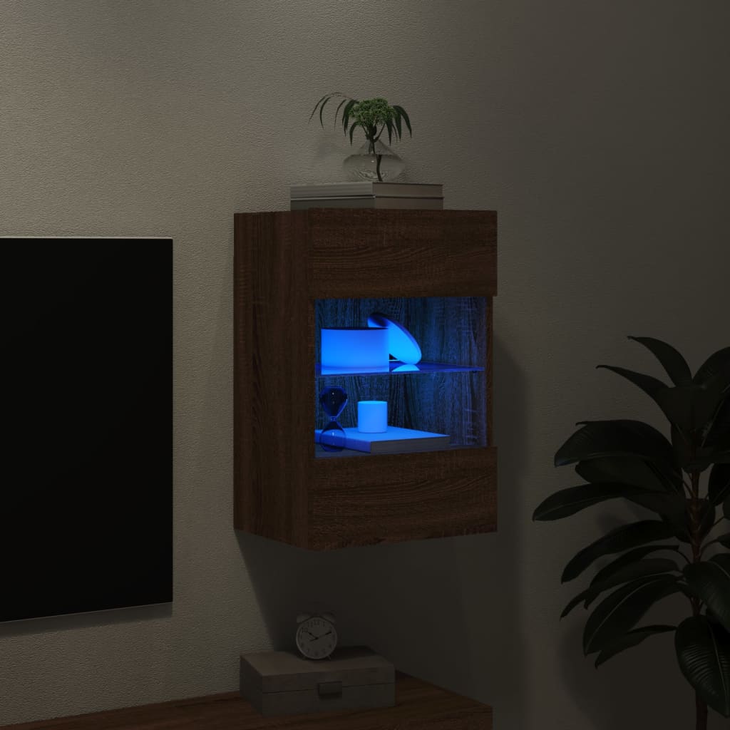 vidaXL Comodă TV de perete cu lumini LED, stejar maro, 40x30x60,5cm vidaXL Comodă TV de perete cu lumini LED, stejar maro, 40x30x60,5cm
