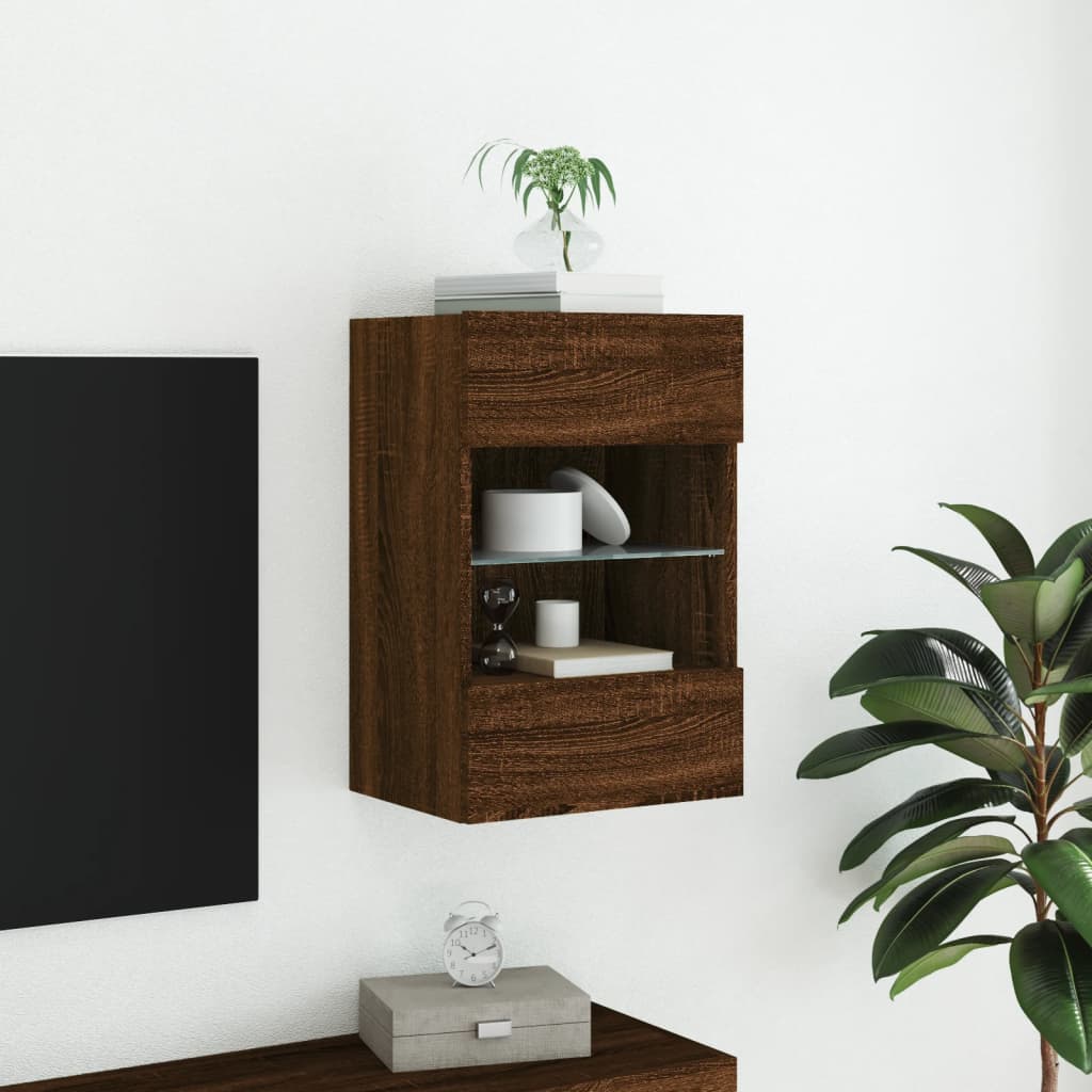 vidaXL Comodă TV de perete cu lumini LED, stejar maro, 40x30x60,5cm vidaXL Comodă TV de perete cu lumini LED, stejar maro, 40x30x60,5cm