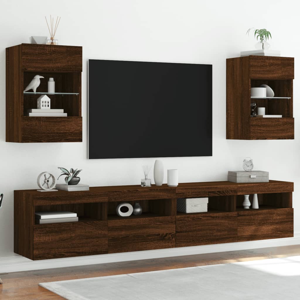 vidaXL Comodă TV de perete cu lumini LED, stejar maro, 40x30x60,5cm vidaXL Comodă TV de perete cu lumini LED, stejar maro, 40x30x60,5cm