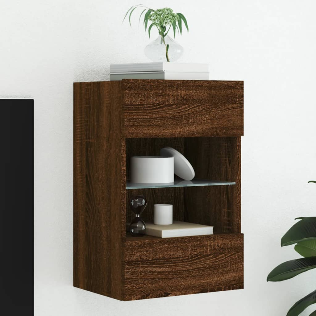vidaXL Comodă TV de perete cu lumini LED, stejar maro, 40x30x60,5cm vidaXL Comodă TV de perete cu lumini LED, stejar maro, 40x30x60,5cm