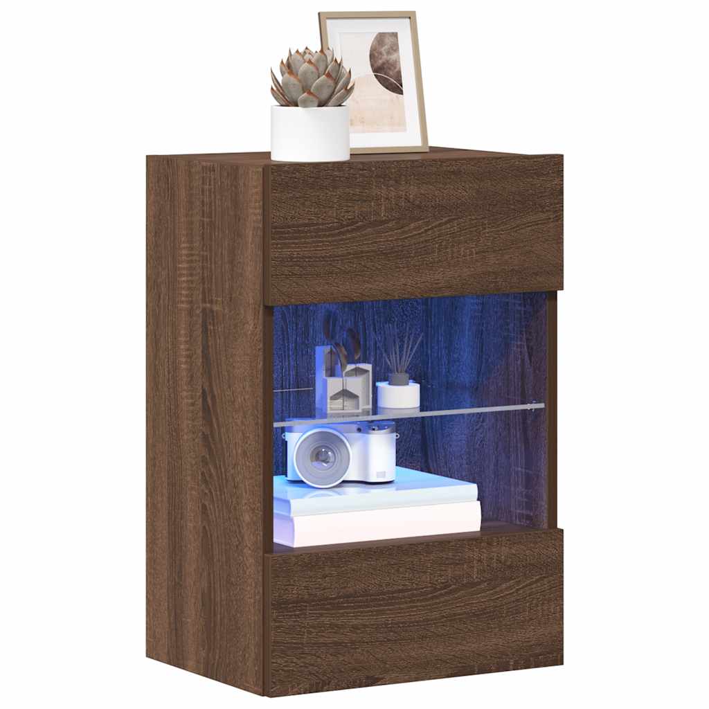 vidaXL Comode de perete cu lumini LED pentru TV, 2 buc. stejar maro, 40x30x60,5cm