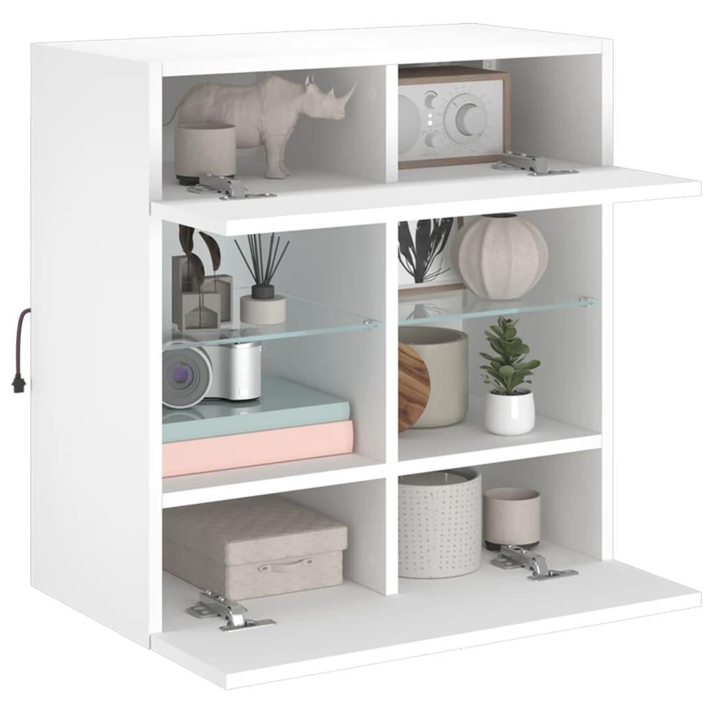 vidaXL Comodă TV de perete cu lumini LED, alb, 58,5x30x60,5 cm vidaXL Comodă TV de perete cu lumini LED, alb, 58,5x30x60,5 cm
