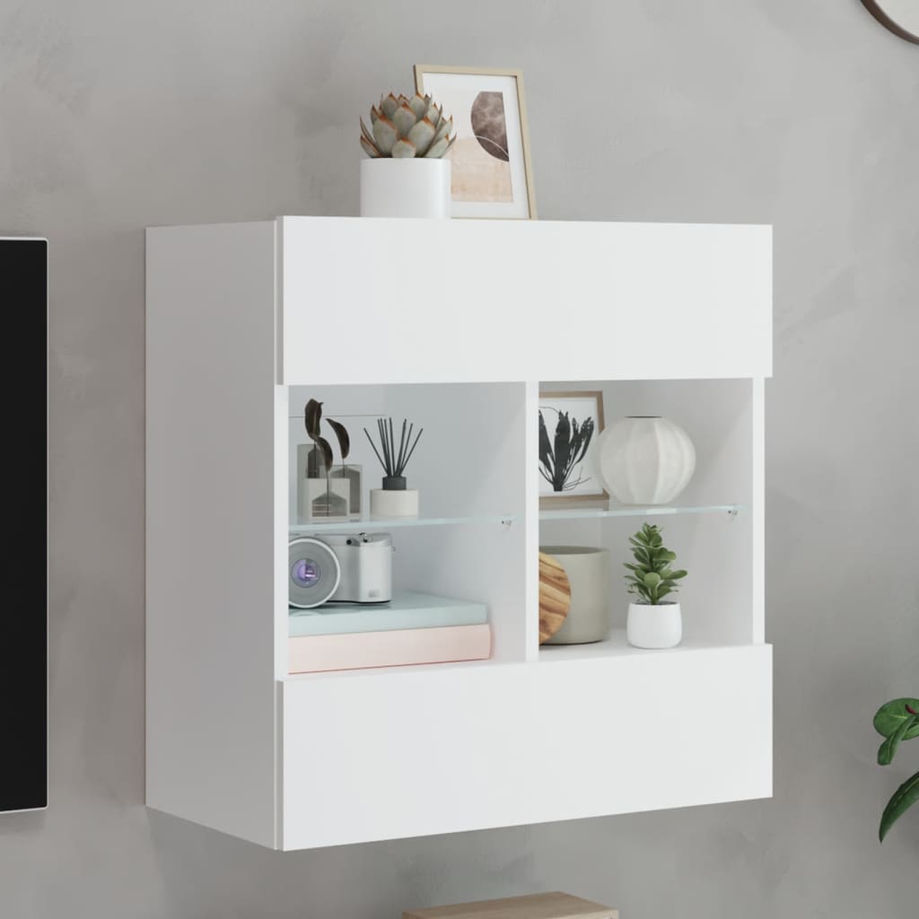 vidaXL Comodă TV de perete cu lumini LED, alb, 58,5x30x60,5 cm vidaXL Comodă TV de perete cu lumini LED, alb, 58,5x30x60,5 cm