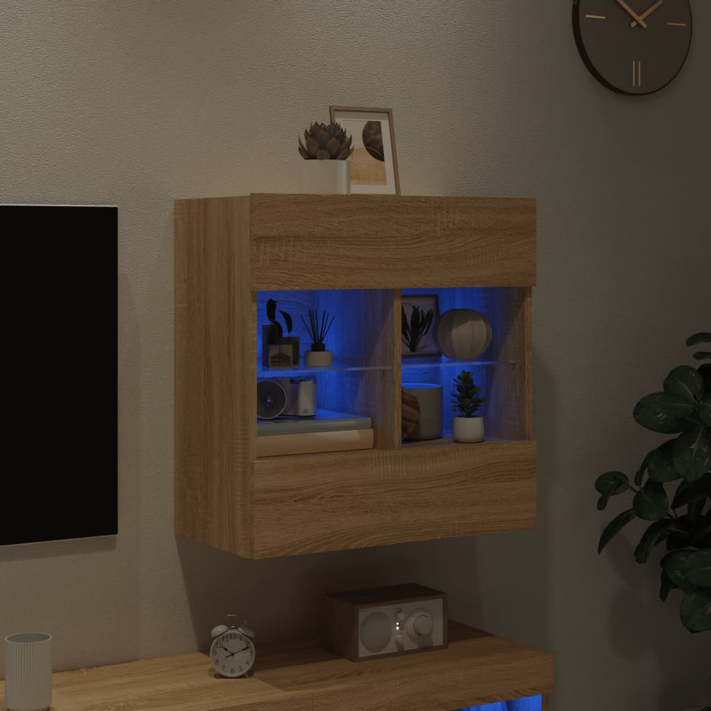 vidaXL Comodă TV de perete cu LED, stejar sonoma, 58,5x30x60,5 cm vidaXL Comodă TV de perete cu LED, stejar sonoma, 58,5x30x60,5 cm