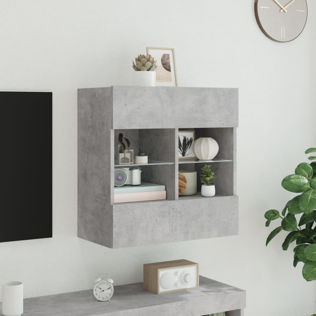 vidaXL Comodă TV de perete cu lumini LED, gri beton, 58,5x30x60,5 cm vidaXL Comodă TV de perete cu lumini LED, gri beton, 58,5x30x60,5 cm