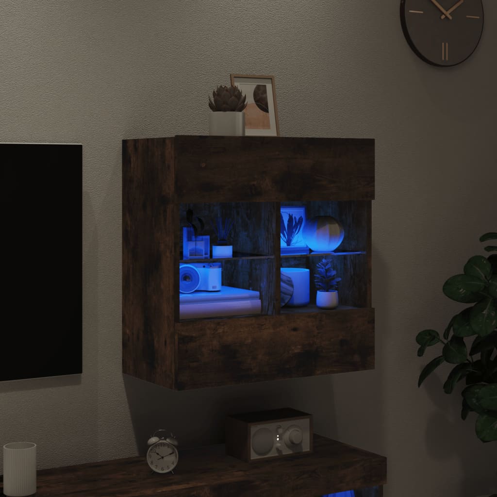 vidaXL Comodă TV de perete cu LED, stejar fumuriu, 58,5x30x60,5 cm vidaXL Comodă TV de perete cu LED, stejar fumuriu, 58,5x30x60,5 cm