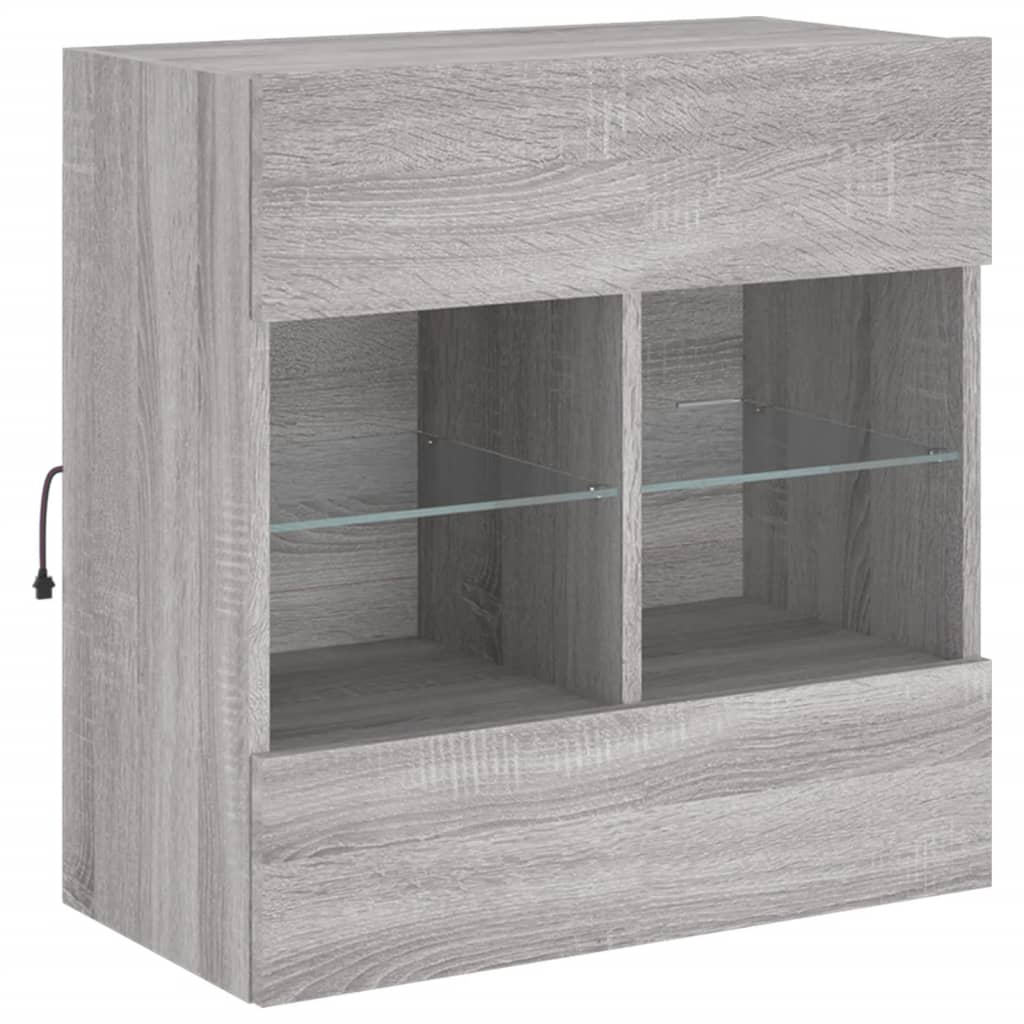 vidaXL Comodă TV de perete cu lumini LED, gri sonoma, 58,5x30x60,5 cm vidaXL Comodă TV de perete cu lumini LED, gri sonoma, 58,5x30x60,5 cm