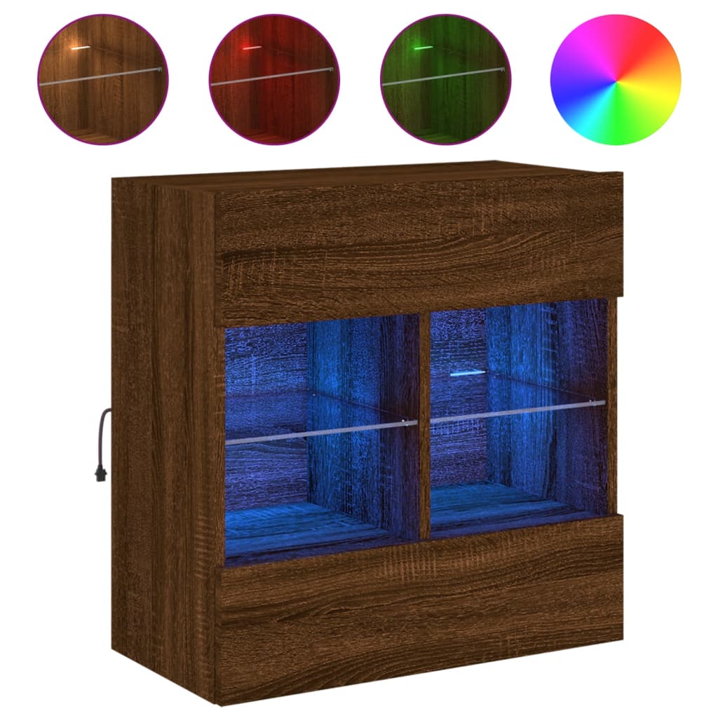 vidaXL Comodă TV de perete cu lumini LED, stejar maro, 58,5x30x60,5 cm vidaXL Comodă TV de perete cu lumini LED, stejar maro, 58,5x30x60,5 cm