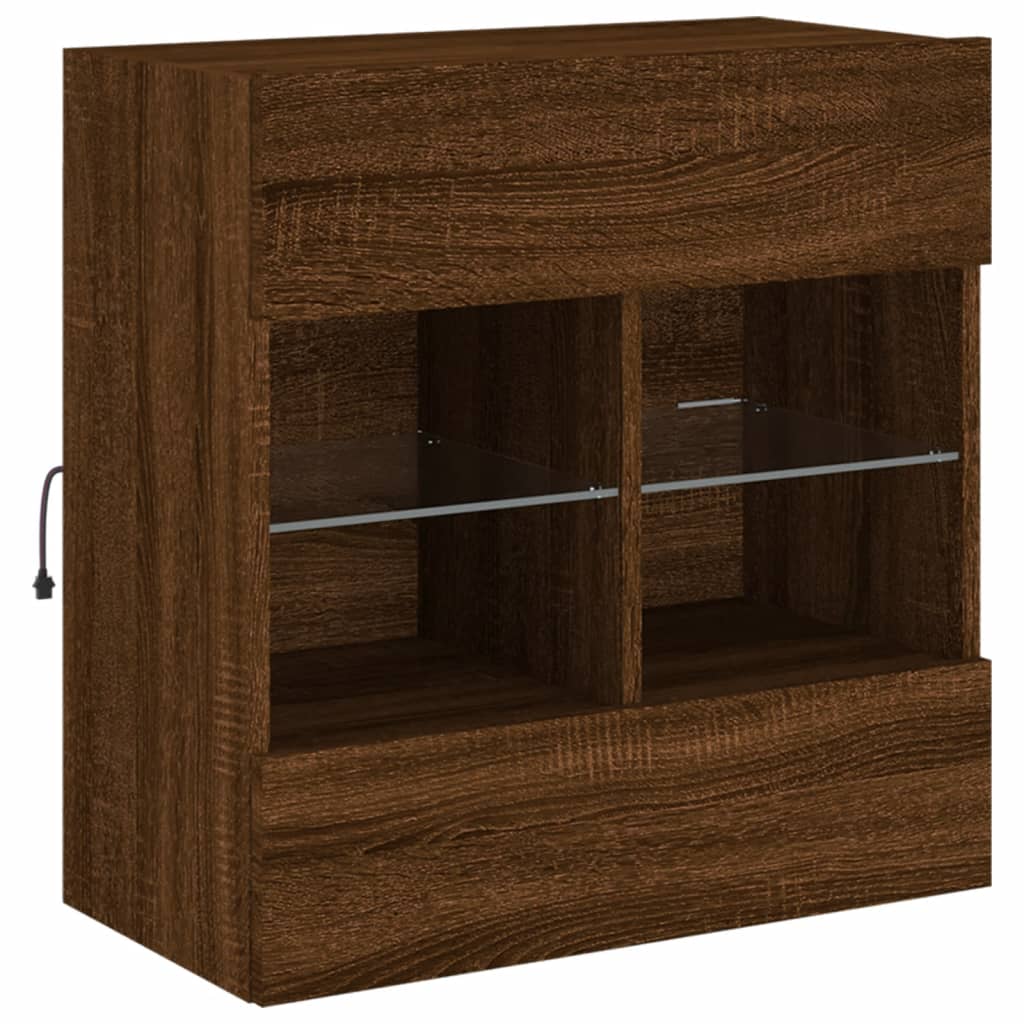 vidaXL Comodă TV de perete cu lumini LED, stejar maro, 58,5x30x60,5 cm vidaXL Comodă TV de perete cu lumini LED, stejar maro, 58,5x30x60,5 cm