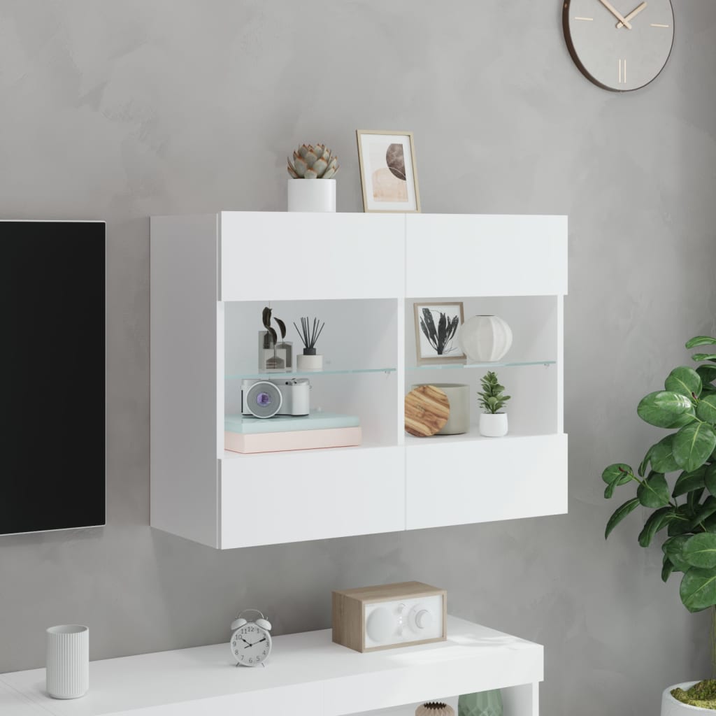 vidaXL Comodă TV de perete cu lumini LED, alb, 78,5x30x60,5 cm vidaXL Comodă TV de perete cu lumini LED, alb, 78,5x30x60,5 cm