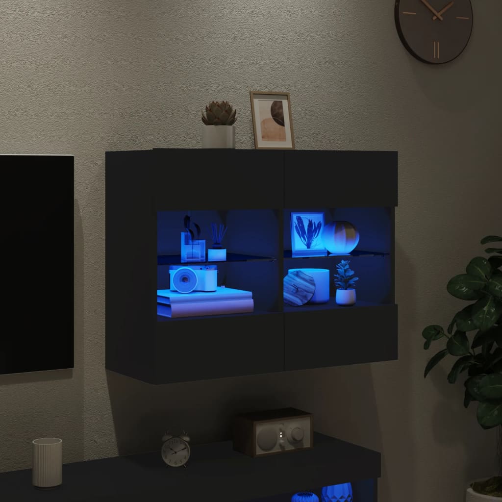 vidaXL Comodă TV de perete cu lumini LED, negru, 78,5x30x60,5 cm vidaXL Comodă TV de perete cu lumini LED, negru, 78,5x30x60,5 cm
