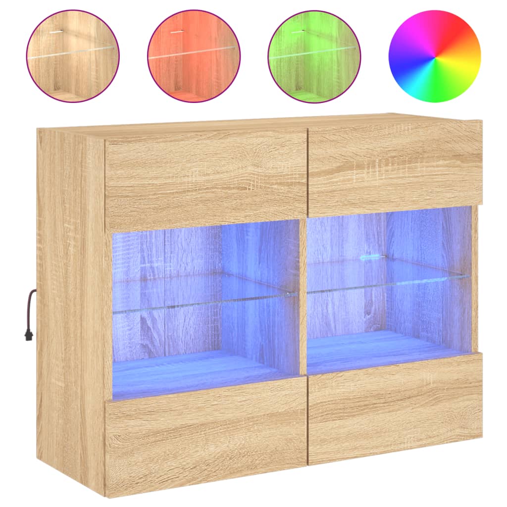 vidaXL Comodă TV de perete cu LED, stejar sonoma, 78,5x30x60,5 cm vidaXL Comodă TV de perete cu LED, stejar sonoma, 78,5x30x60,5 cm