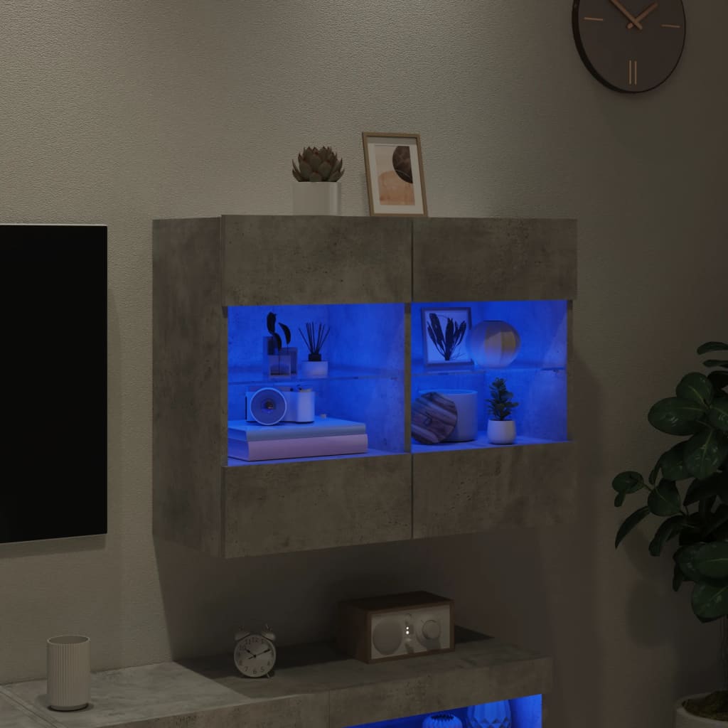 vidaXL Comodă TV de perete cu lumini LED, gri beton, 78,5x30x60,5 cm vidaXL Comodă TV de perete cu lumini LED, gri beton, 78,5x30x60,5 cm