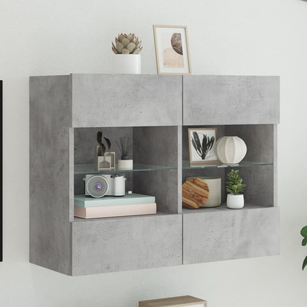 vidaXL Comodă TV de perete cu lumini LED, gri beton, 78,5x30x60,5 cm vidaXL Comodă TV de perete cu lumini LED, gri beton, 78,5x30x60,5 cm