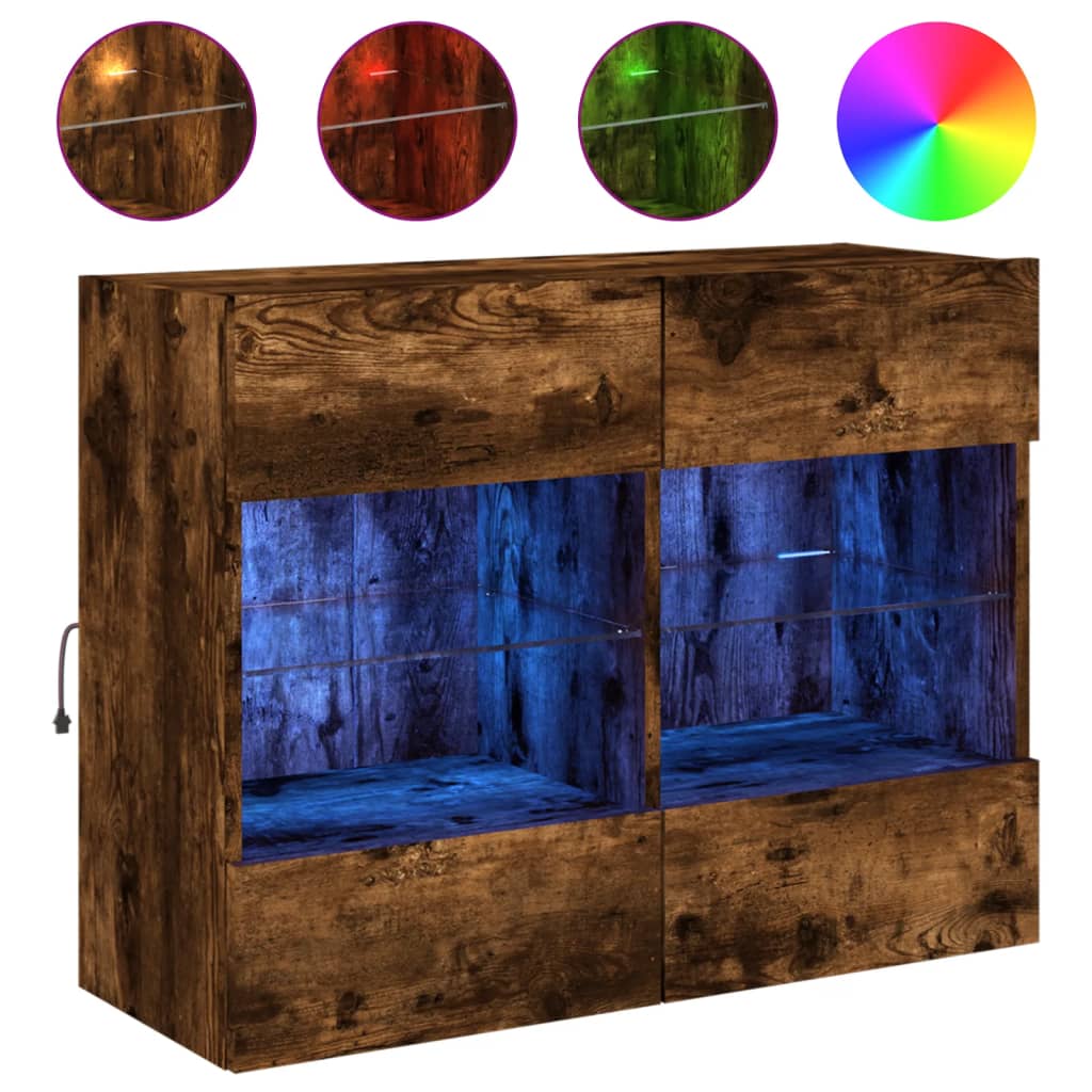 vidaXL Comodă TV de perete cu LED, stejar fumuriu, 78,5x30x60,5 cm vidaXL Comodă TV de perete cu LED, stejar fumuriu, 78,5x30x60,5 cm