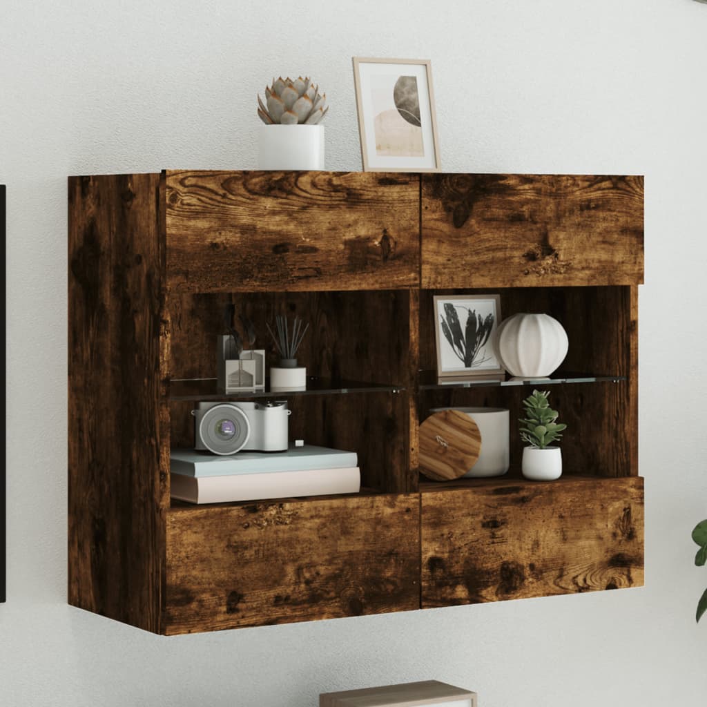 vidaXL Comodă TV de perete cu LED, stejar fumuriu, 78,5x30x60,5 cm vidaXL Comodă TV de perete cu LED, stejar fumuriu, 78,5x30x60,5 cm