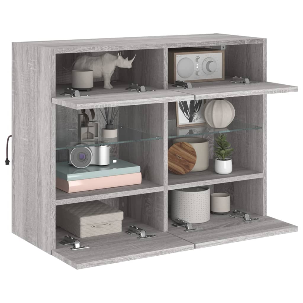 vidaXL Comodă TV de perete cu lumini LED, gri sonoma, 78,5x30x60,5 cm vidaXL Comodă TV de perete cu lumini LED, gri sonoma, 78,5x30x60,5 cm