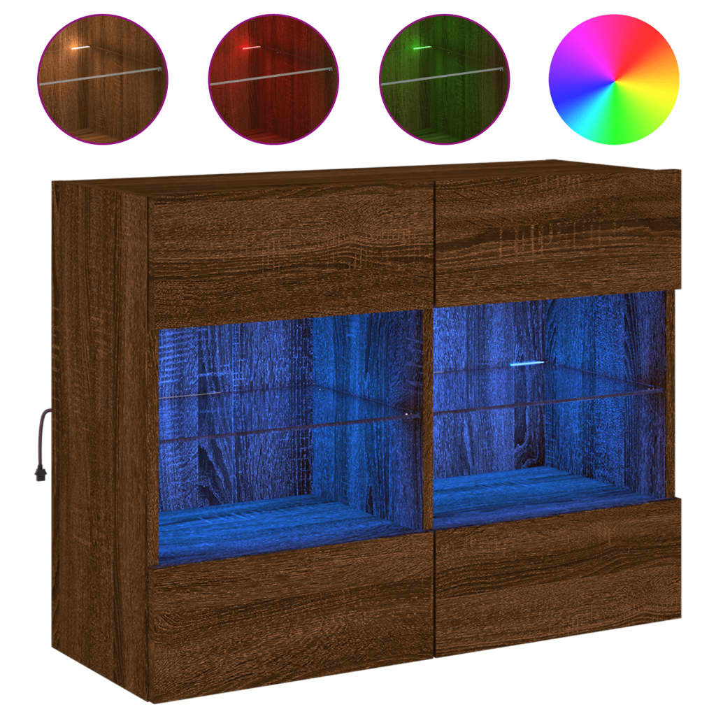 vidaXL Comodă TV de perete cu lumini LED, stejar maro, 78,5x30x60,5 cm vidaXL Comodă TV de perete cu lumini LED, stejar maro, 78,5x30x60,5 cm