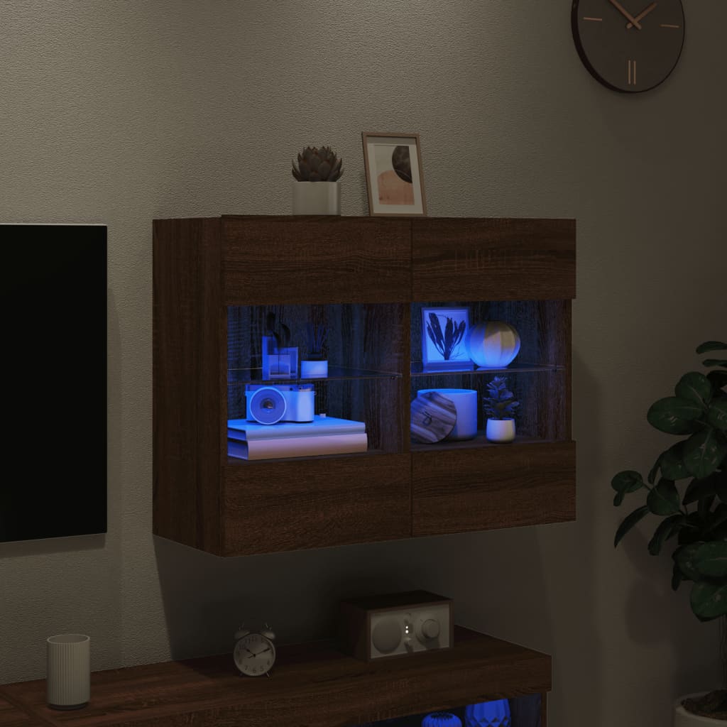 vidaXL Comodă TV de perete cu lumini LED, stejar maro, 78,5x30x60,5 cm vidaXL Comodă TV de perete cu lumini LED, stejar maro, 78,5x30x60,5 cm