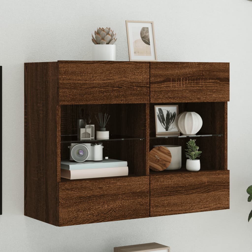 vidaXL Comodă TV de perete cu lumini LED, stejar maro, 78,5x30x60,5 cm vidaXL Comodă TV de perete cu lumini LED, stejar maro, 78,5x30x60,5 cm