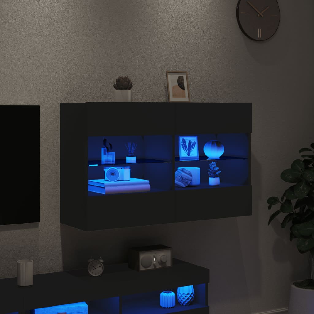 vidaXL Comodă TV de perete cu lumini LED, negru, 98,5x30x60,5 cm vidaXL Comodă TV de perete cu lumini LED, negru, 98,5x30x60,5 cm