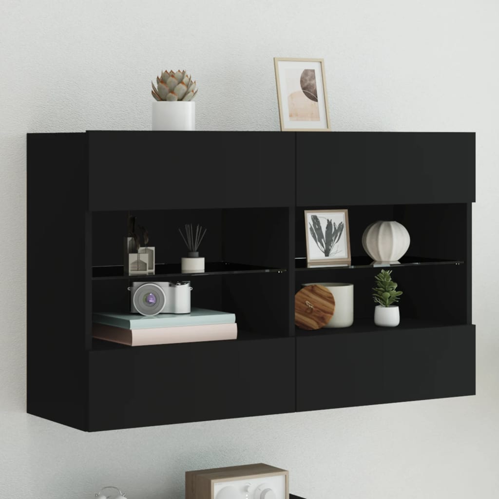vidaXL Comodă TV de perete cu lumini LED, negru, 98,5x30x60,5 cm vidaXL Comodă TV de perete cu lumini LED, negru, 98,5x30x60,5 cm