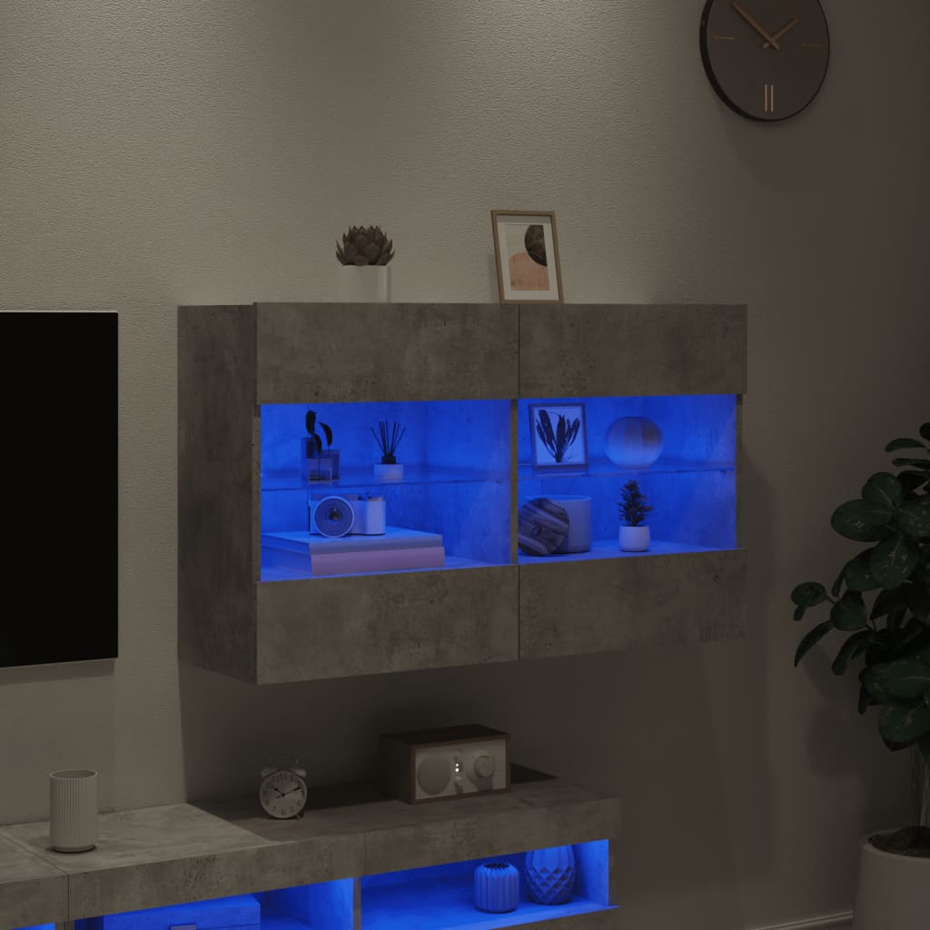 vidaXL Comodă TV de perete cu lumini LED, gri beton, 98,5x30x60,5 cm vidaXL Comodă TV de perete cu lumini LED, gri beton, 98,5x30x60,5 cm