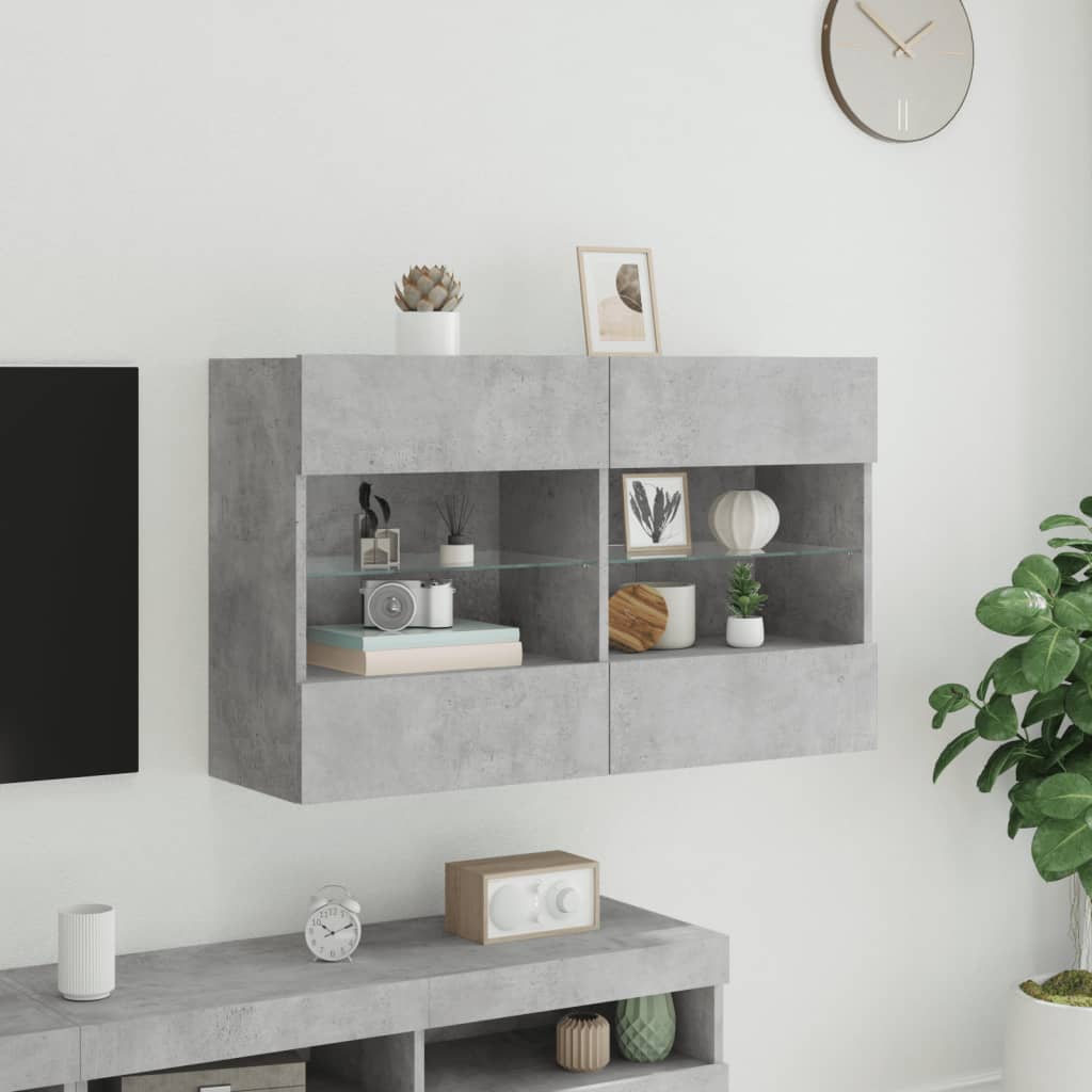 vidaXL Comodă TV de perete cu lumini LED, gri beton, 98,5x30x60,5 cm vidaXL Comodă TV de perete cu lumini LED, gri beton, 98,5x30x60,5 cm