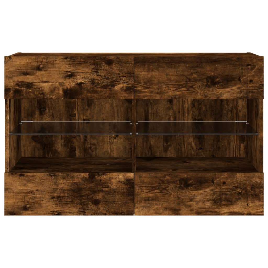 vidaXL Comodă TV de perete cu LED, stejar fumuriu, 98,5x30x60,5 cm